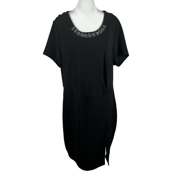 Jessica Simpson Black Rhinestone Short Sleeve Dress Plus 1X Business Party Beads - Picture 1 of 5